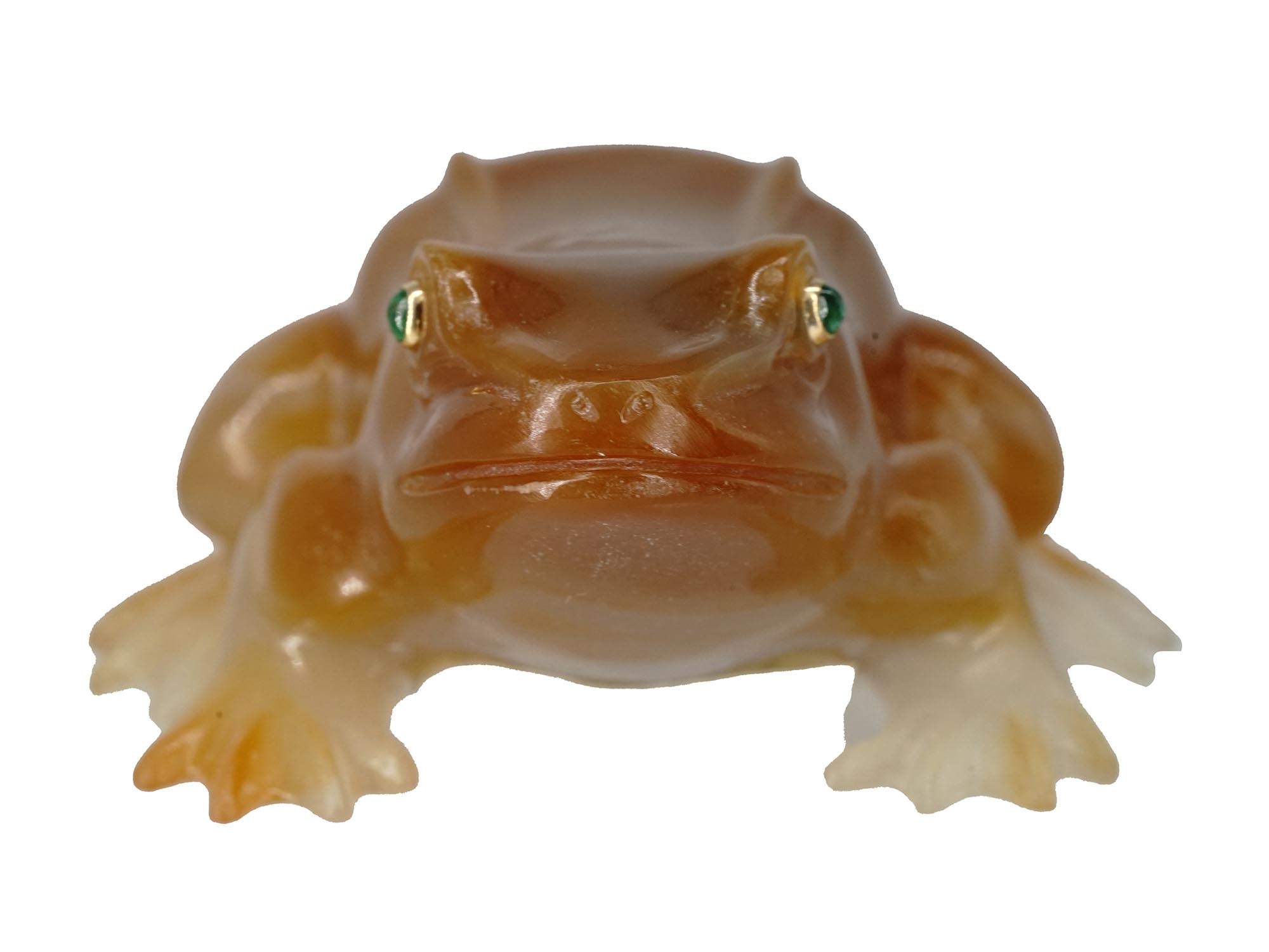 RUSSIAN CARVED AGATE EMERALD EYES FROG FIGURINE PIC-2